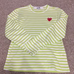 Green and White Striped Long Sleeve Shirt